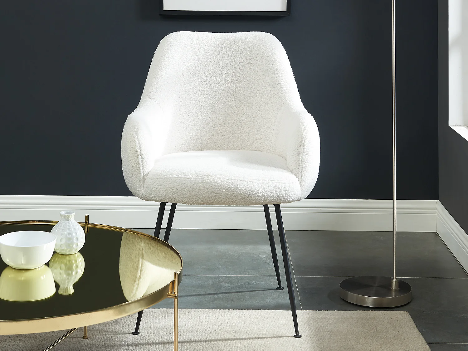 Set van 2 stoelen met armleuningen van boucléstof en metaal - Wit - TOYBA