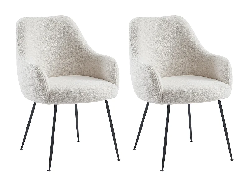 Lot de 2 chaises avec accoudoirs en tissu bouclette et métal - Blanc - TOYBA de Pascal Morabito
