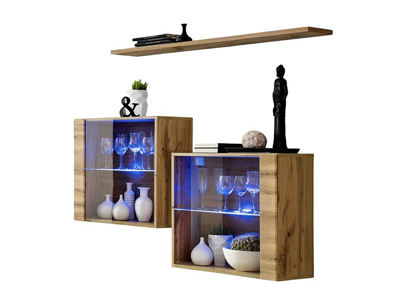 Salonmeubelset SWITCH SBIII design, Wotan eiken kleur en glazen deur met geïntegreerd LED-systeem.