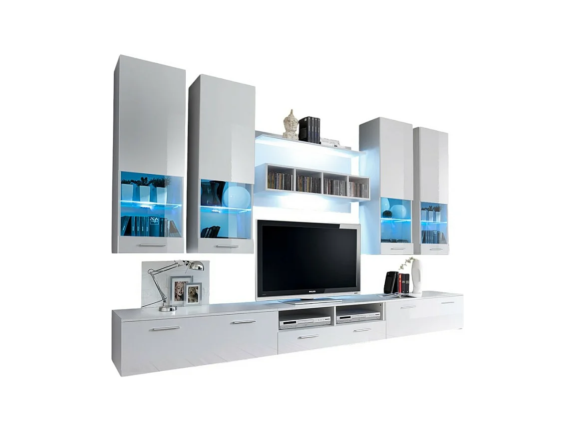 Design-TV-Möbelzusammensetzung, Kollektion SAGA, Farbe Weiß.