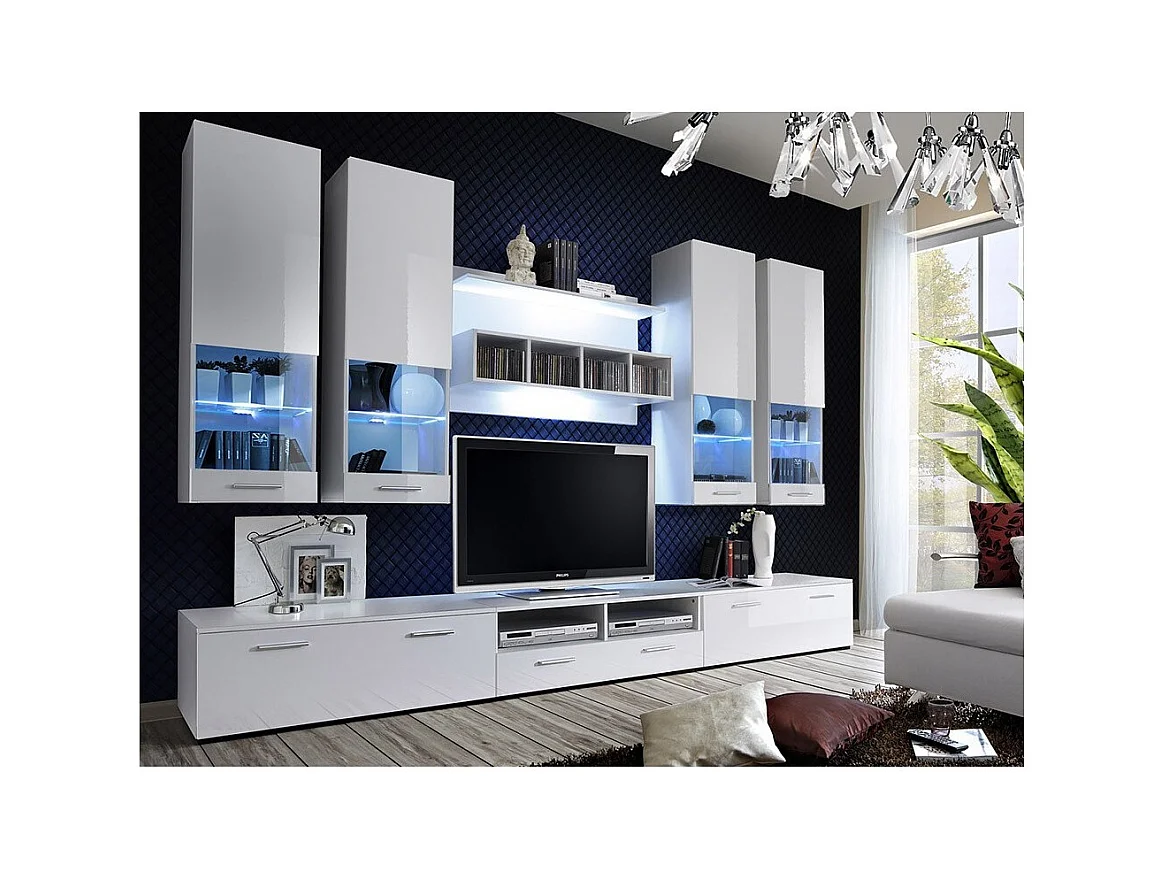 Design-TV-Möbelzusammensetzung, Kollektion SAGA, Farbe Weiß.