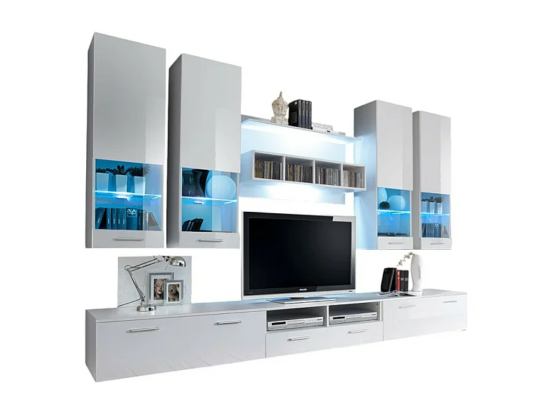 Samenstelling van design tv-meubels collectie SAGA. Kleur: wit