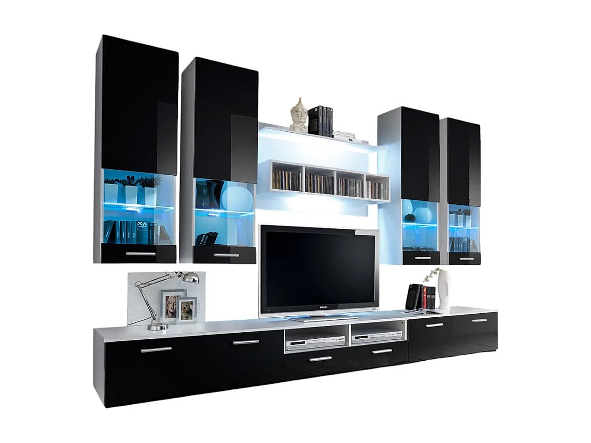 Composition de meubles TV design collection SAGA. Coloris blanc et noir