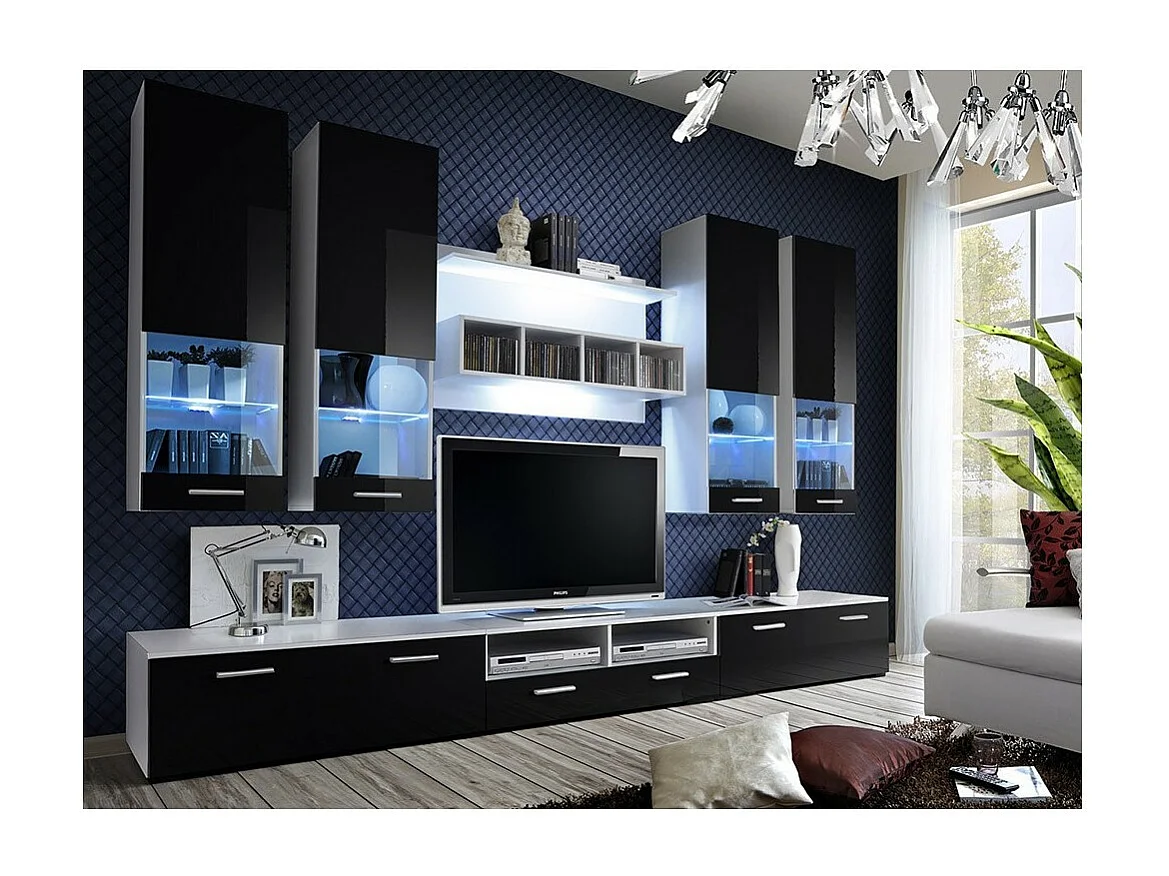 Composition de meubles TV design collection SAGA. Coloris blanc et noir
