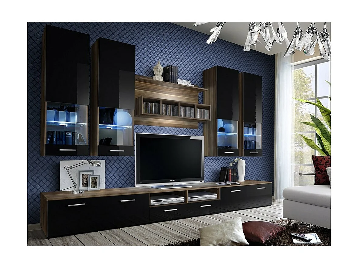 Composition de meubles TV design collection SAGA. Coloris noyer et noir