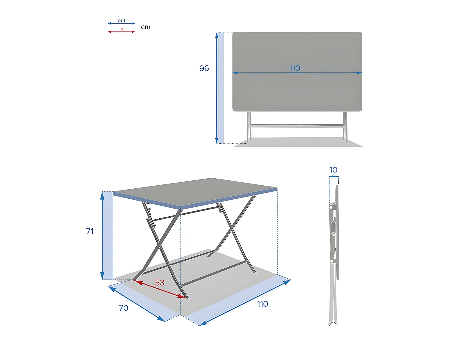 Table rectangulaire pliante Greensboro 4p vert olive Hespéride