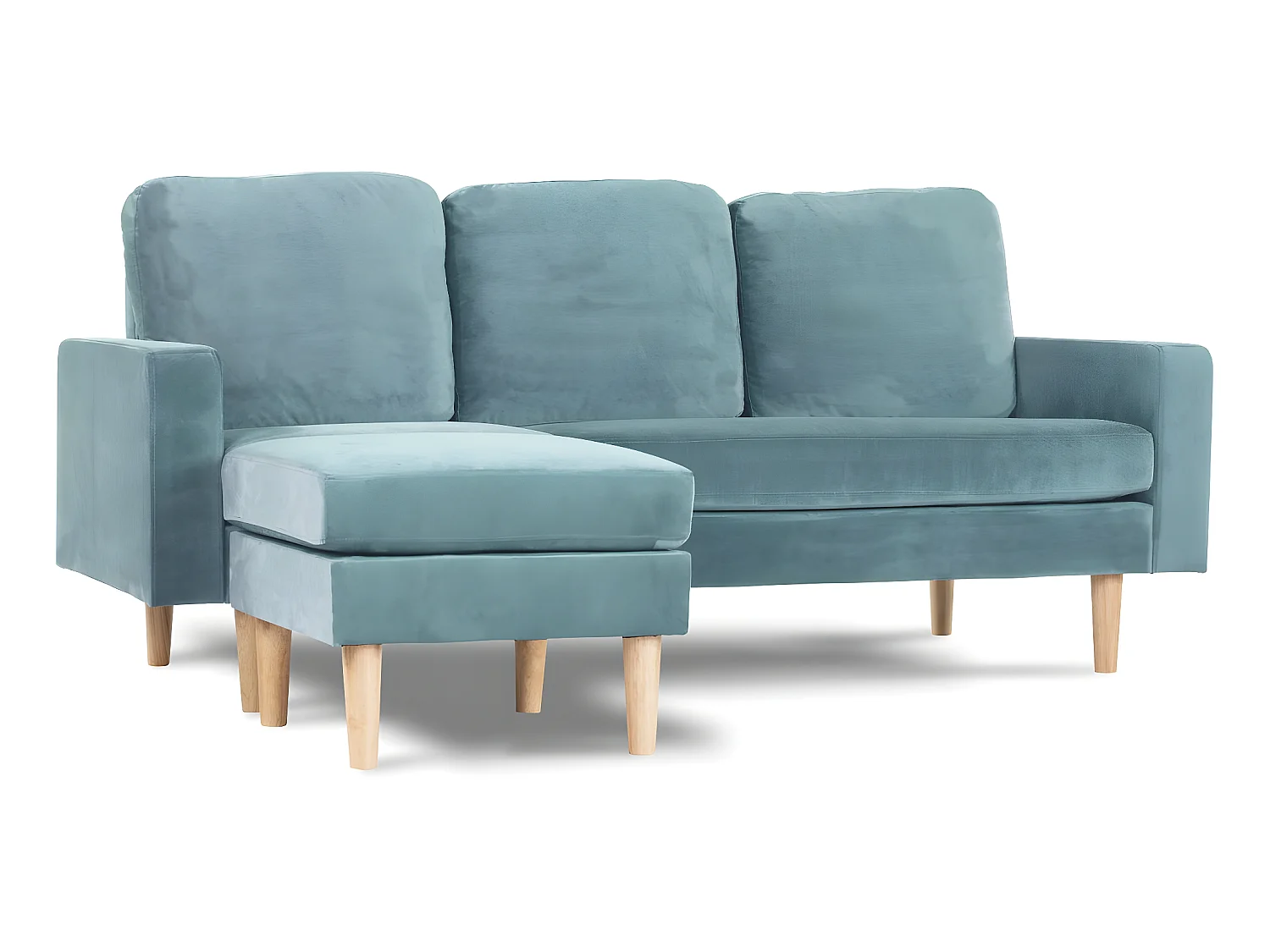 Ecksofa reversibel aus Samt "Gabby" - 3-Sitzer - Entenblau
