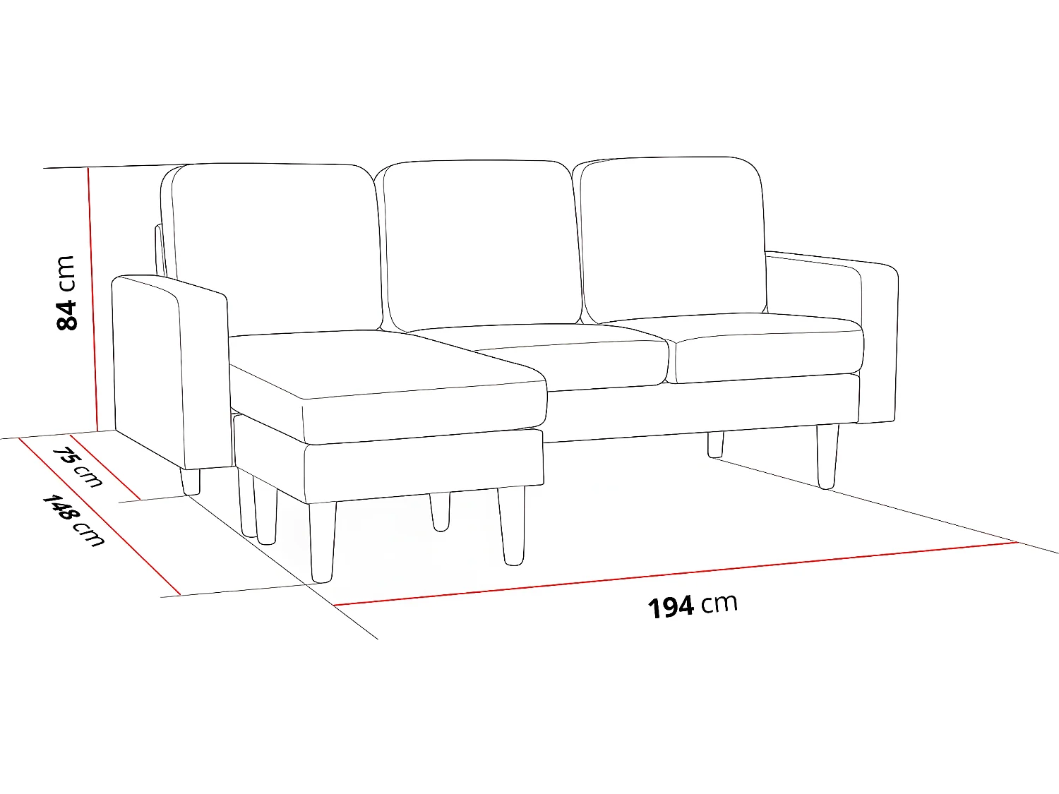 Ecksofa reversibel aus Samt "Gabby" - 3-Sitzer - Entenblau