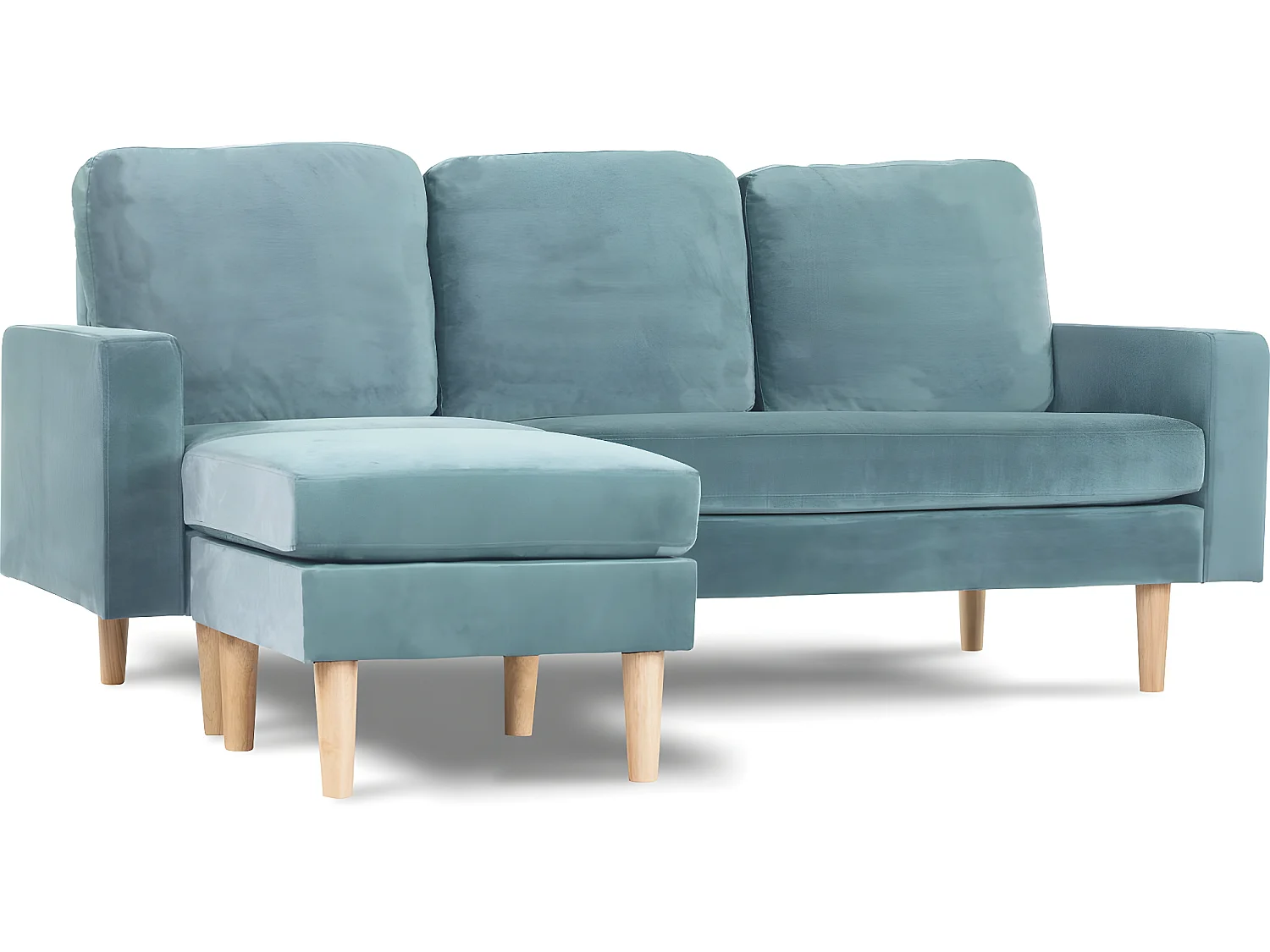 Canapé d'angle réversible en velours "Gabby" - 3 places - Bleu Canard