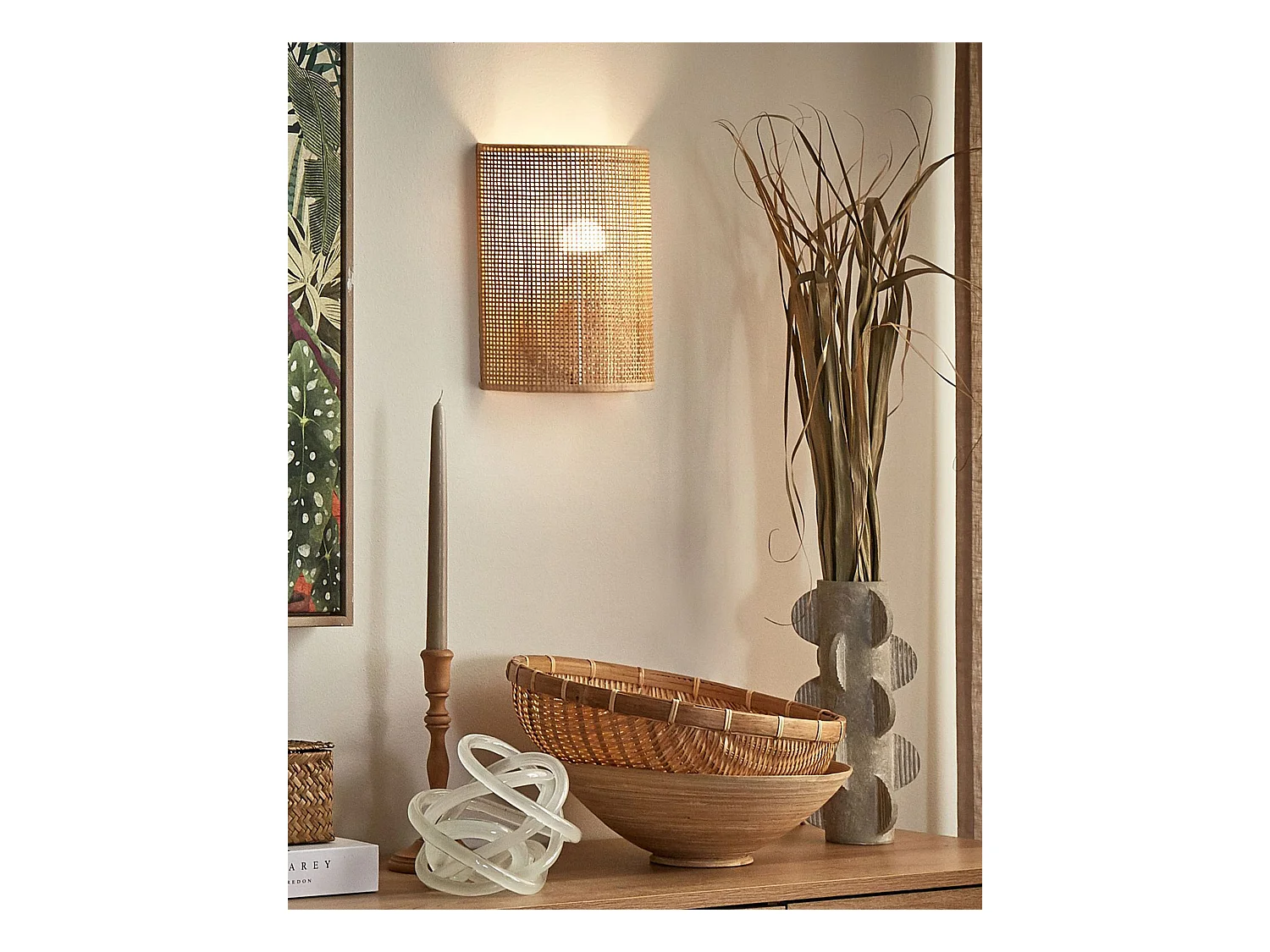 Lampa ścienna DEMITRIE Rattan Naturalny