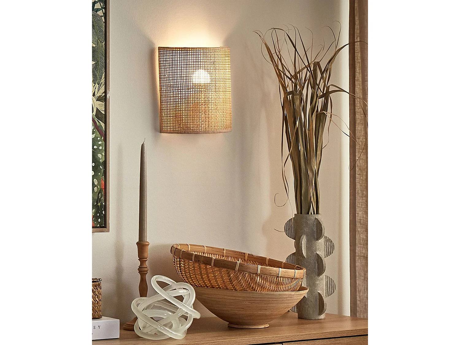 Lampa ścienna CARIO Rattan Naturalny