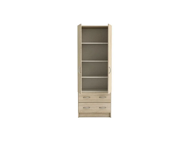 Kleiderschrank mit gebürstetem Eichendekor, 2 Türen und 2 Schubladen 61 cm