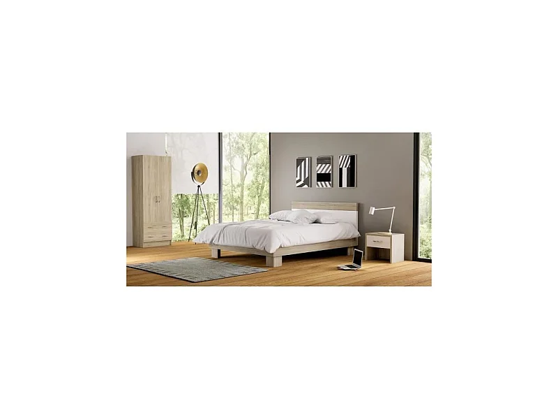 Kleiderschrank mit gebürstetem Eichendekor, 2 Türen und 2 Schubladen 61 cm