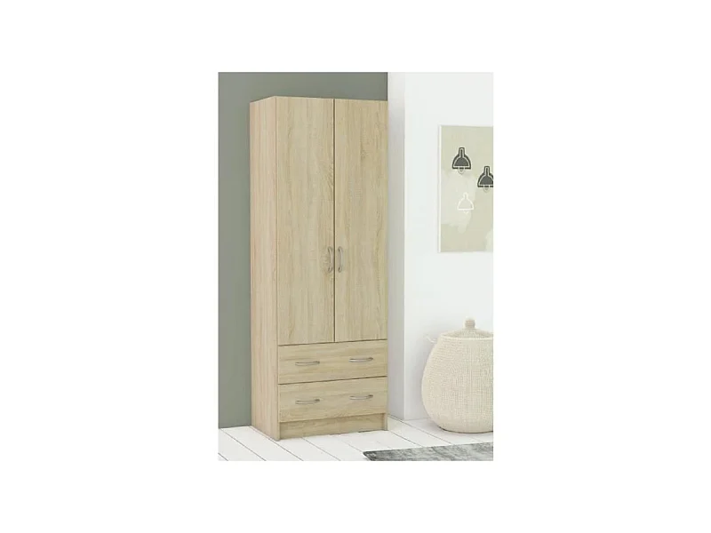 Geborsteld eikenhouten decorkast met 2 deuren en 2 lades, 61 cm