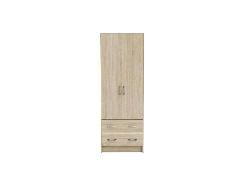 Kleiderschrank mit gebürstetem Eichendekor, 2 Türen und 2 Schubladen 61 cm