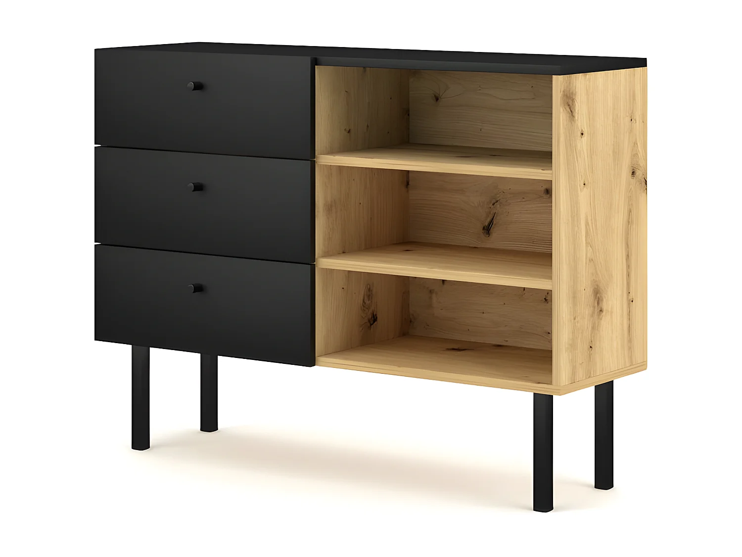 Ensemble de salon style scandinave RULIA coloris noir mat et chêne.