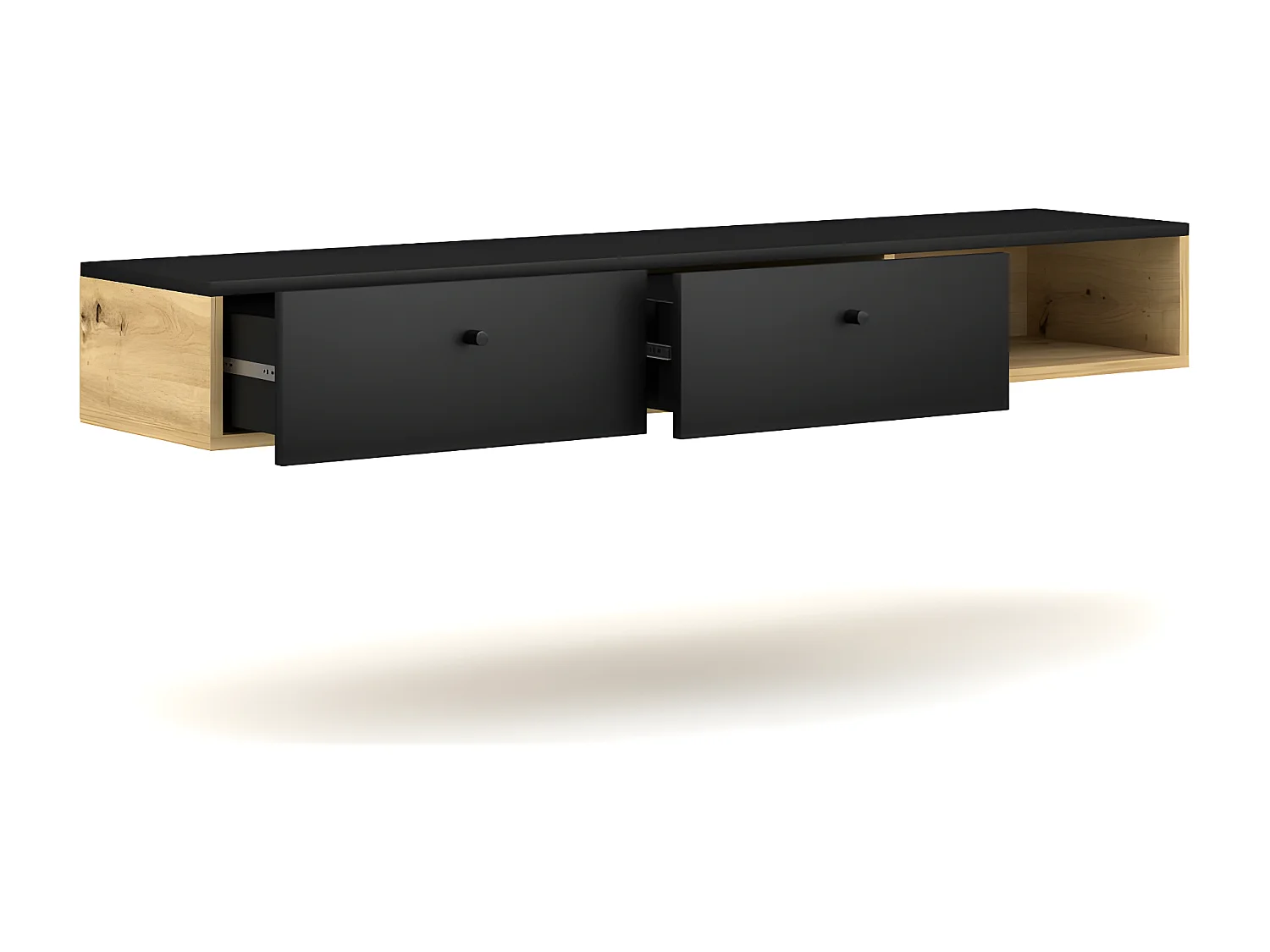 Ensemble de salon style scandinave RULIA coloris noir mat et chêne.