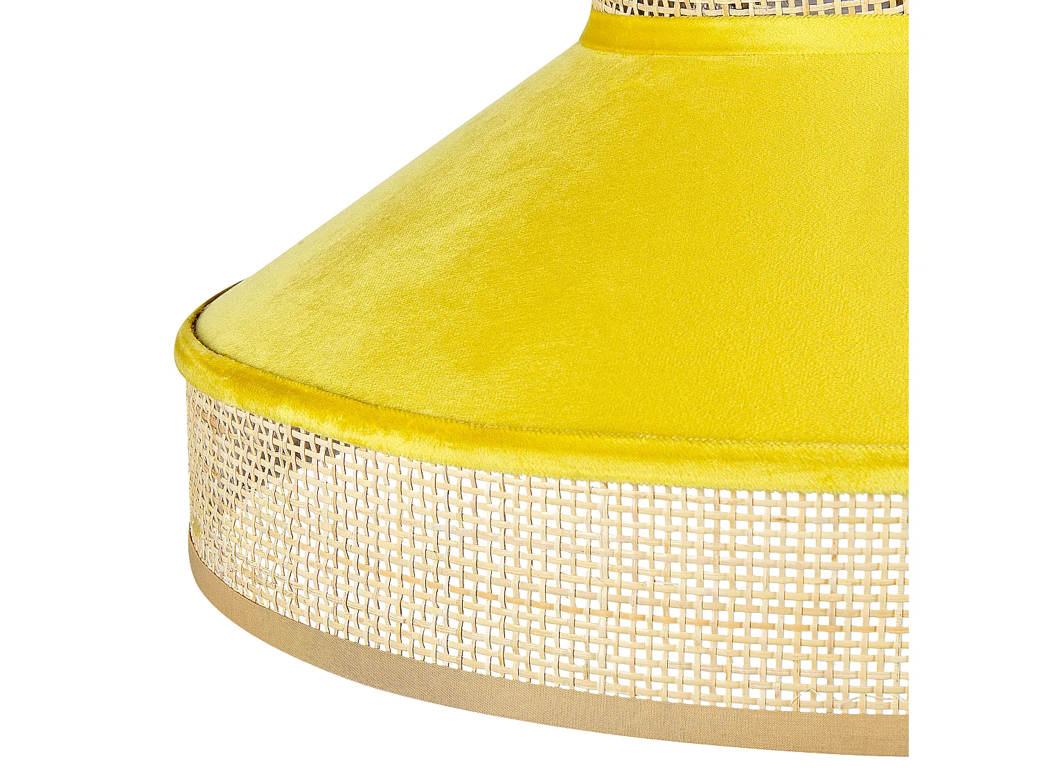 Hängelampe Samtstoff gelb Rattangeflecht natürlich Kegelform 1-flammig Batali