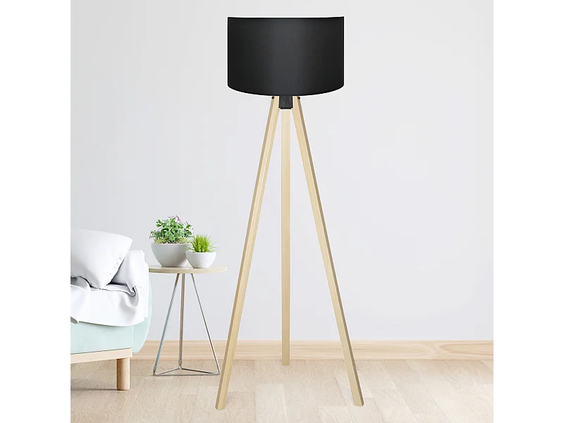 Lampadaire Newport hauteur 140 cm E27 effet bois / noir [lux.pro]