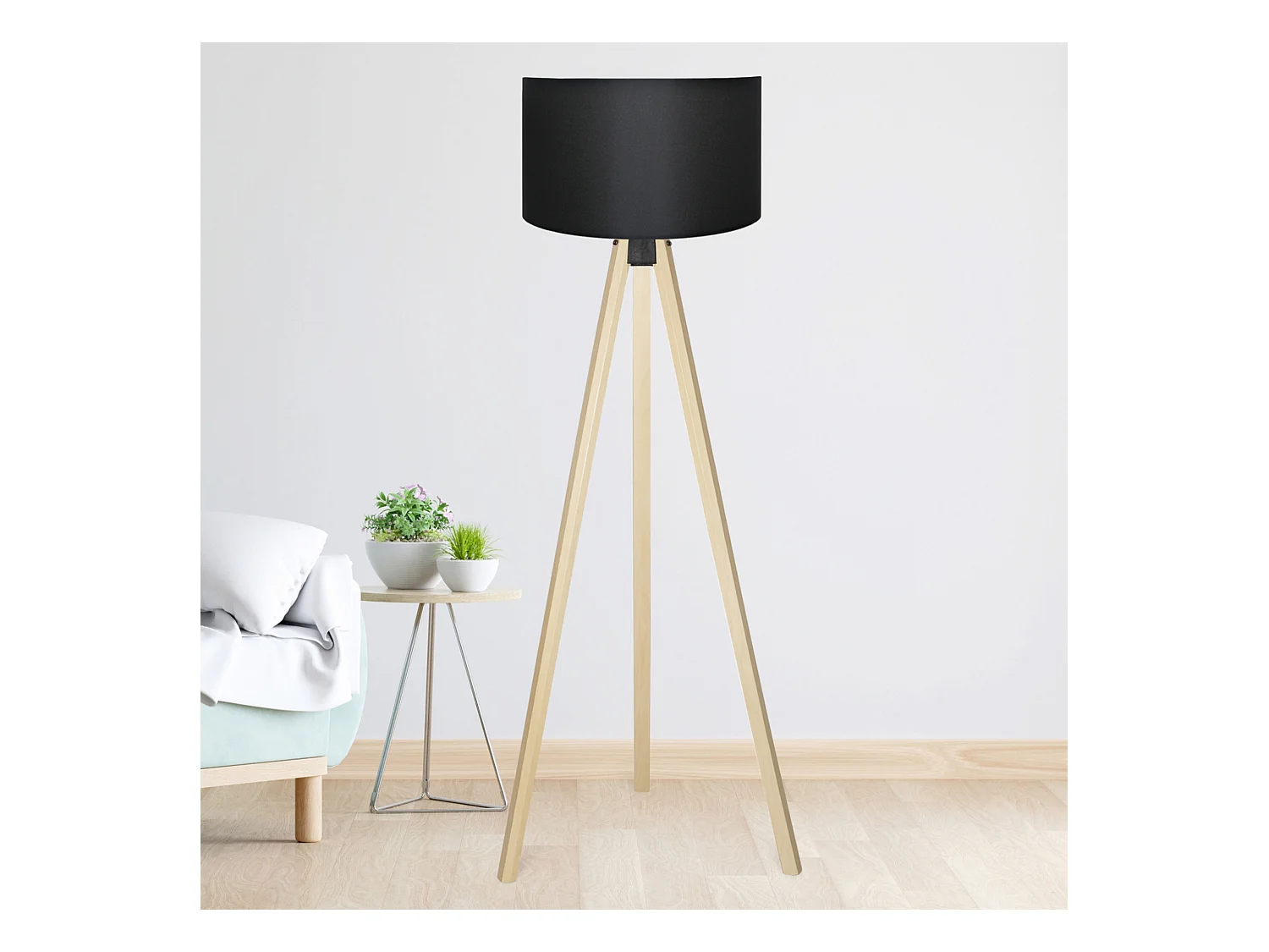 Lampadaire Newport hauteur 140 cm E27 effet bois / noir [lux.pro]