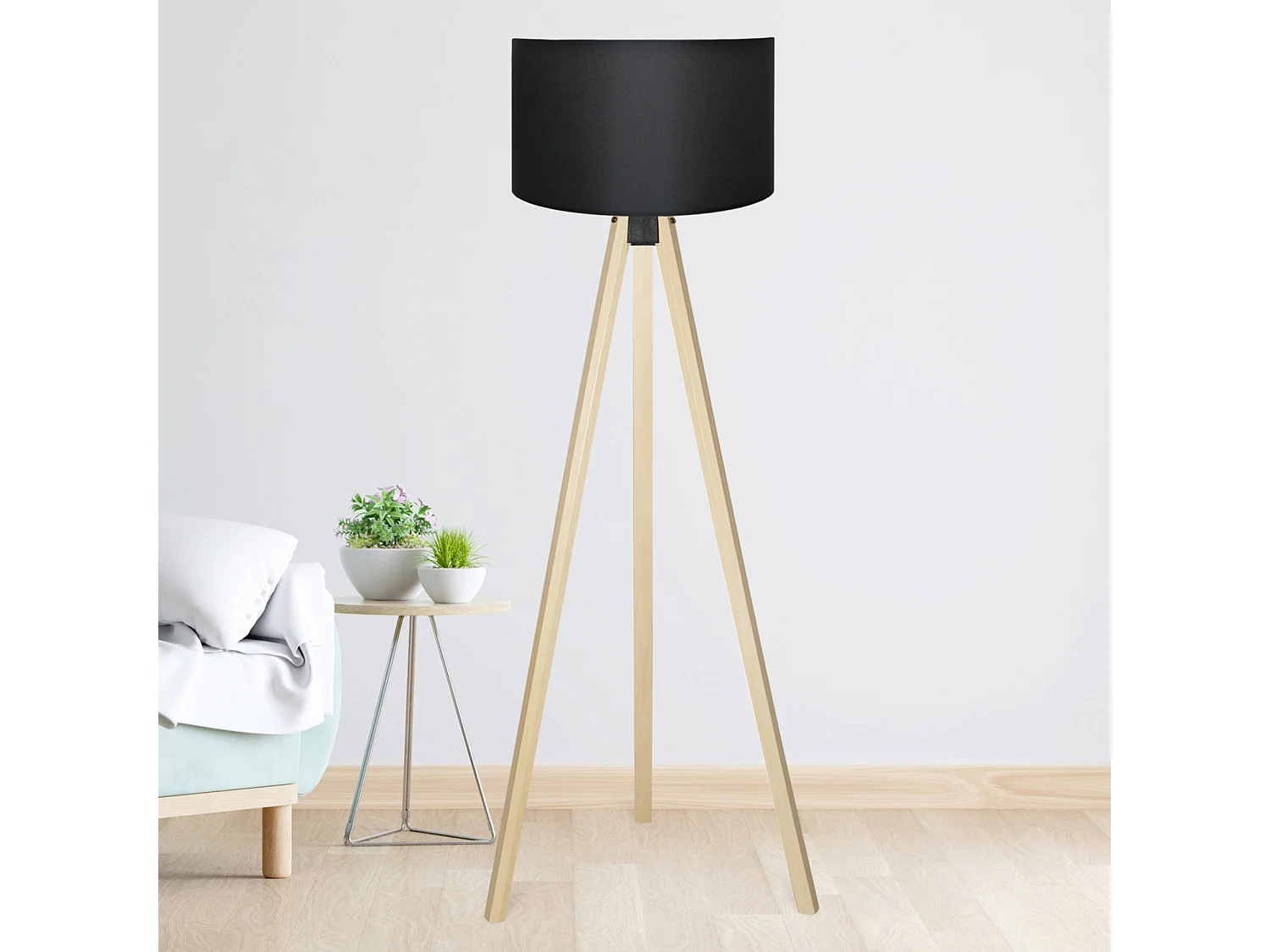 Lampadaire Newport hauteur 140 cm E27 effet bois / noir [lux.pro]