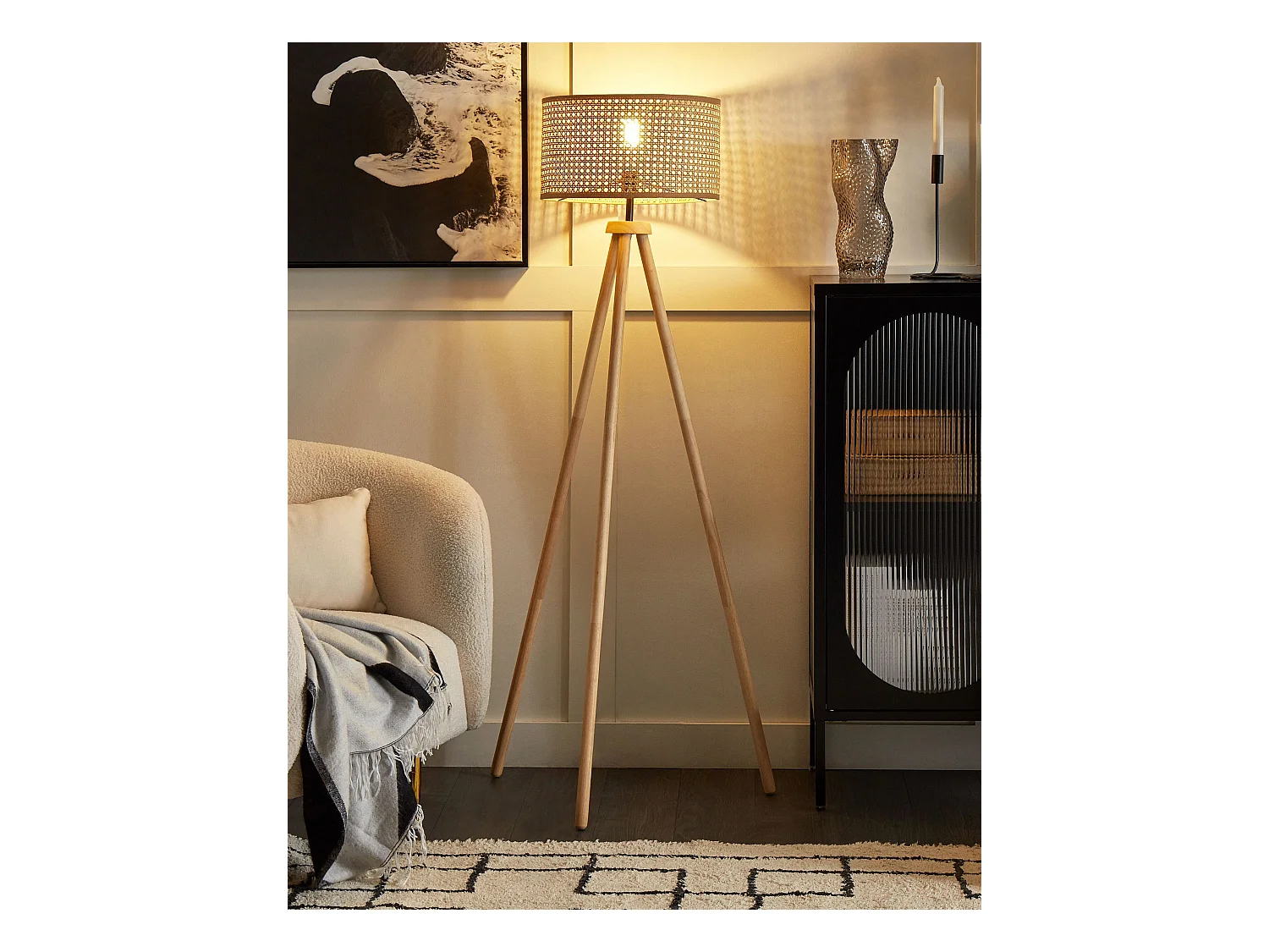 Lampada da pavimento PENTON Rattan Naturale