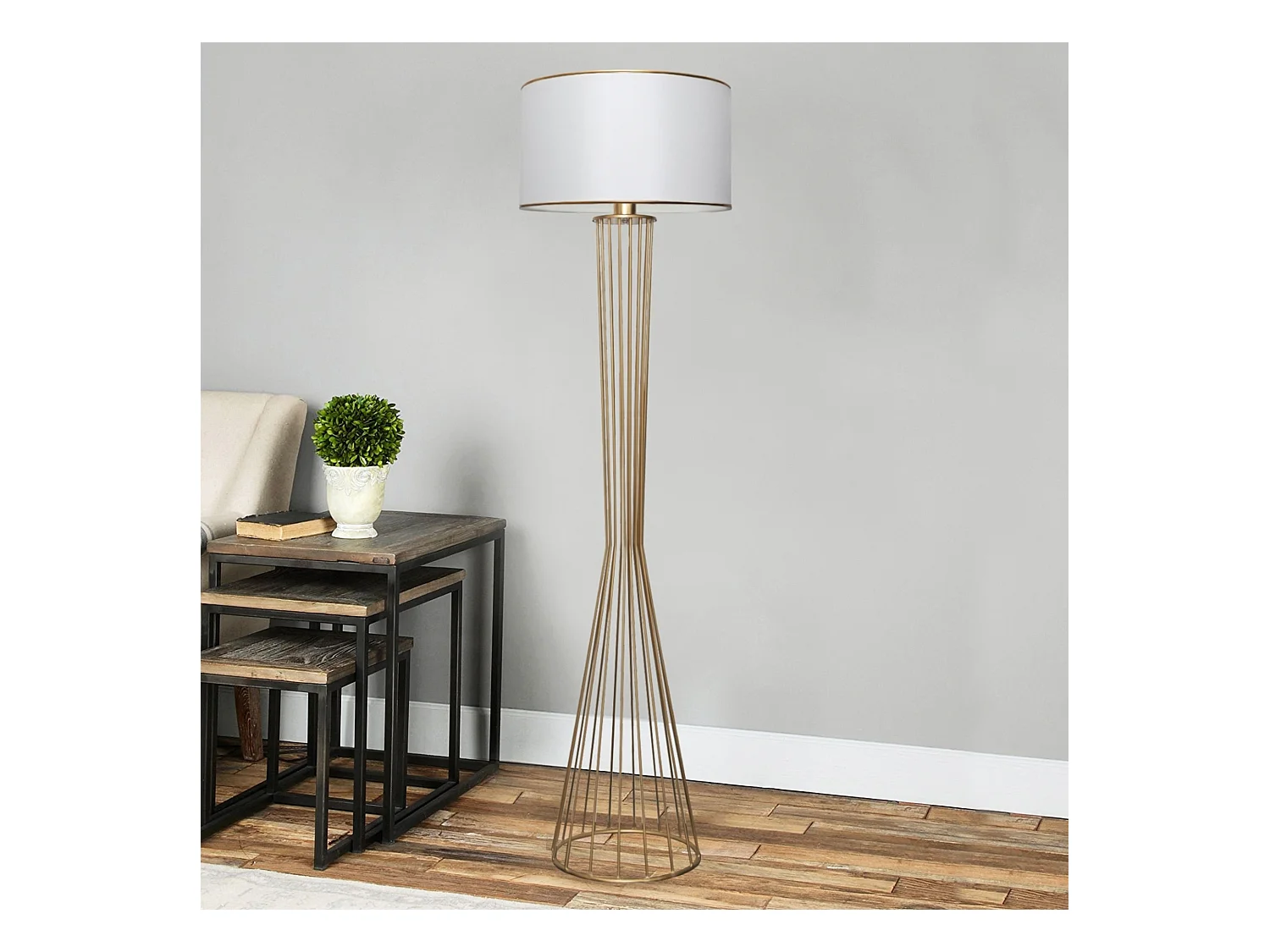 Lampadaire Newcastle hauteur 155 cm E27 laiton / blanc [lux.pro]