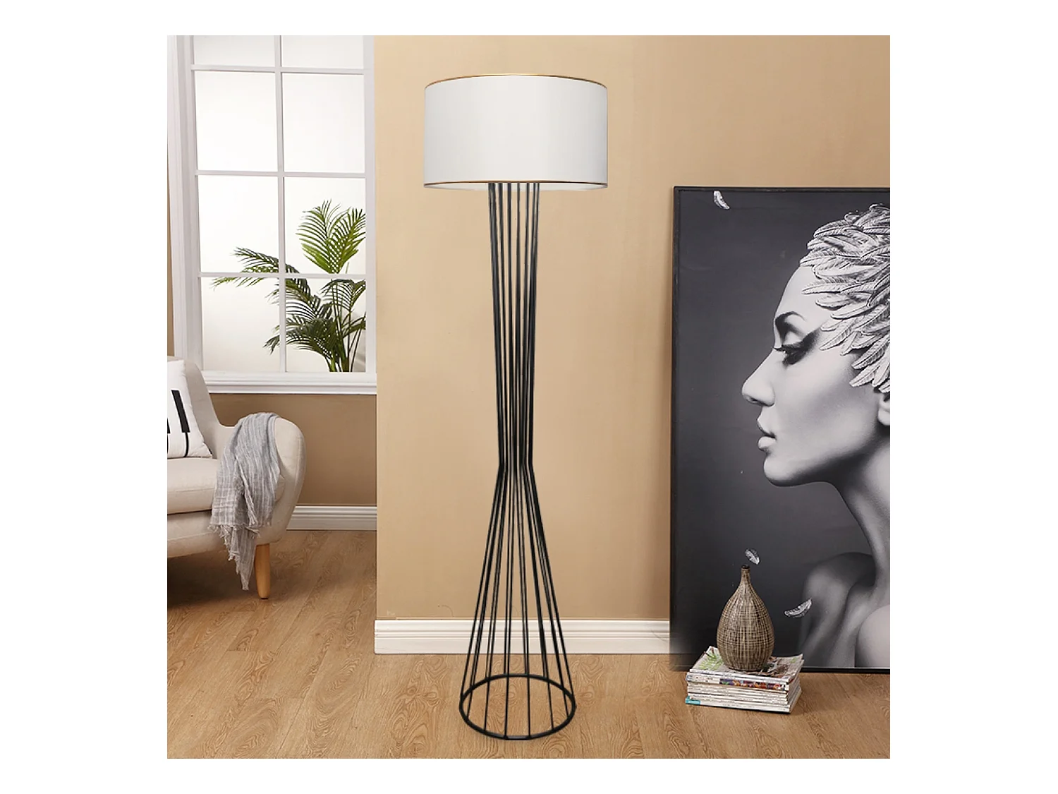 Lampadaire Newcastle hauteur 155 cm E27 noir / blanc [lux.pro]