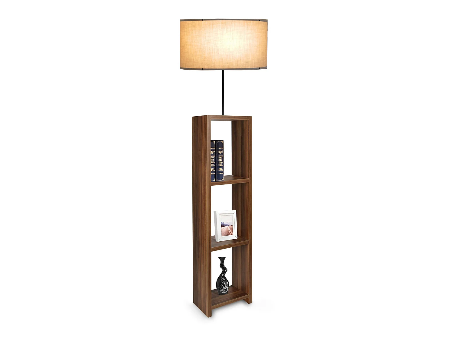 Lampadaire Redditch avec étagère hauteur 150 cm E27 effet bois / noir / beige [lux.pro]