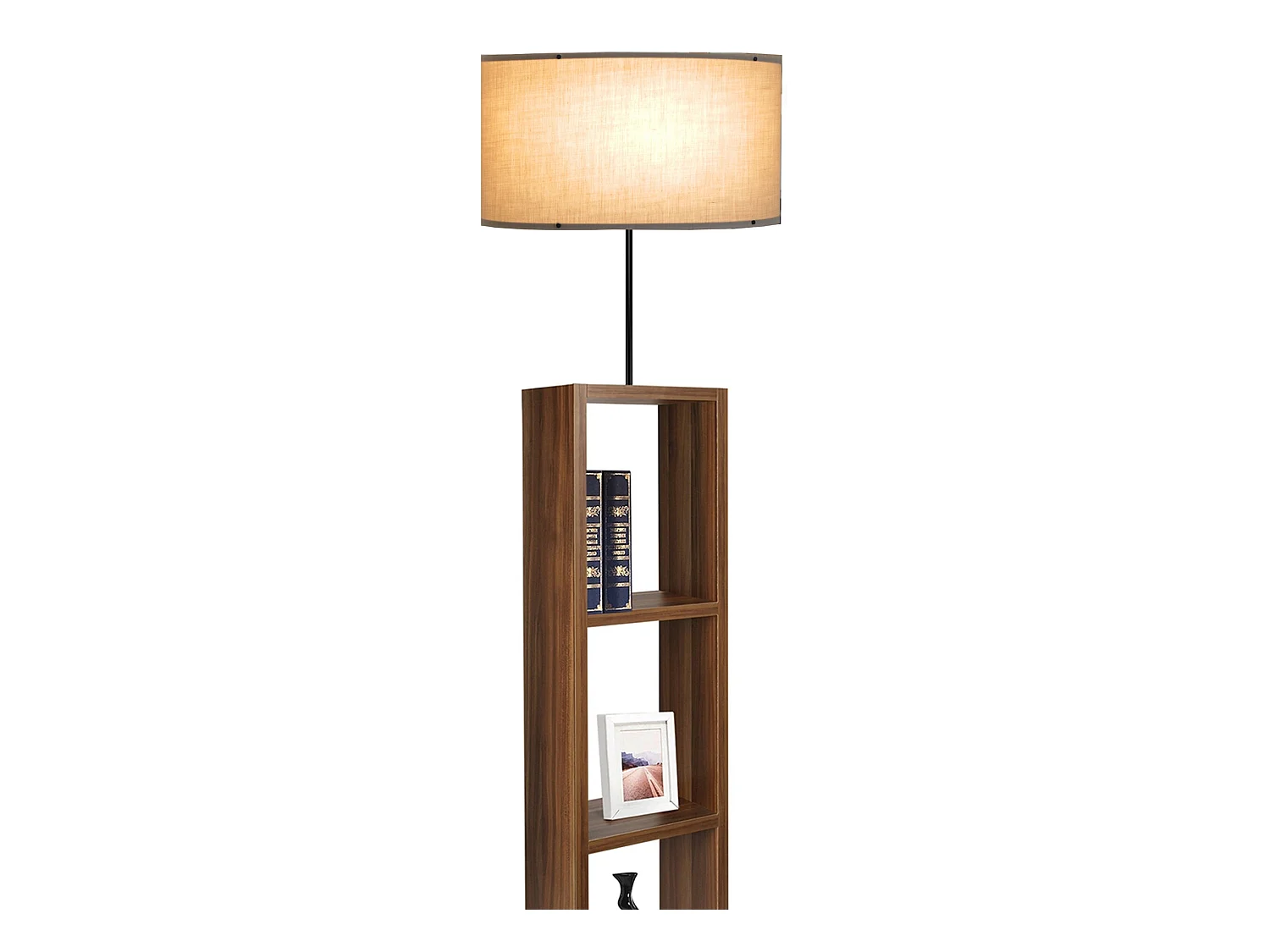 Lampadaire Redditch avec étagère hauteur 150 cm E27 effet bois / noir / beige [lux.pro]
