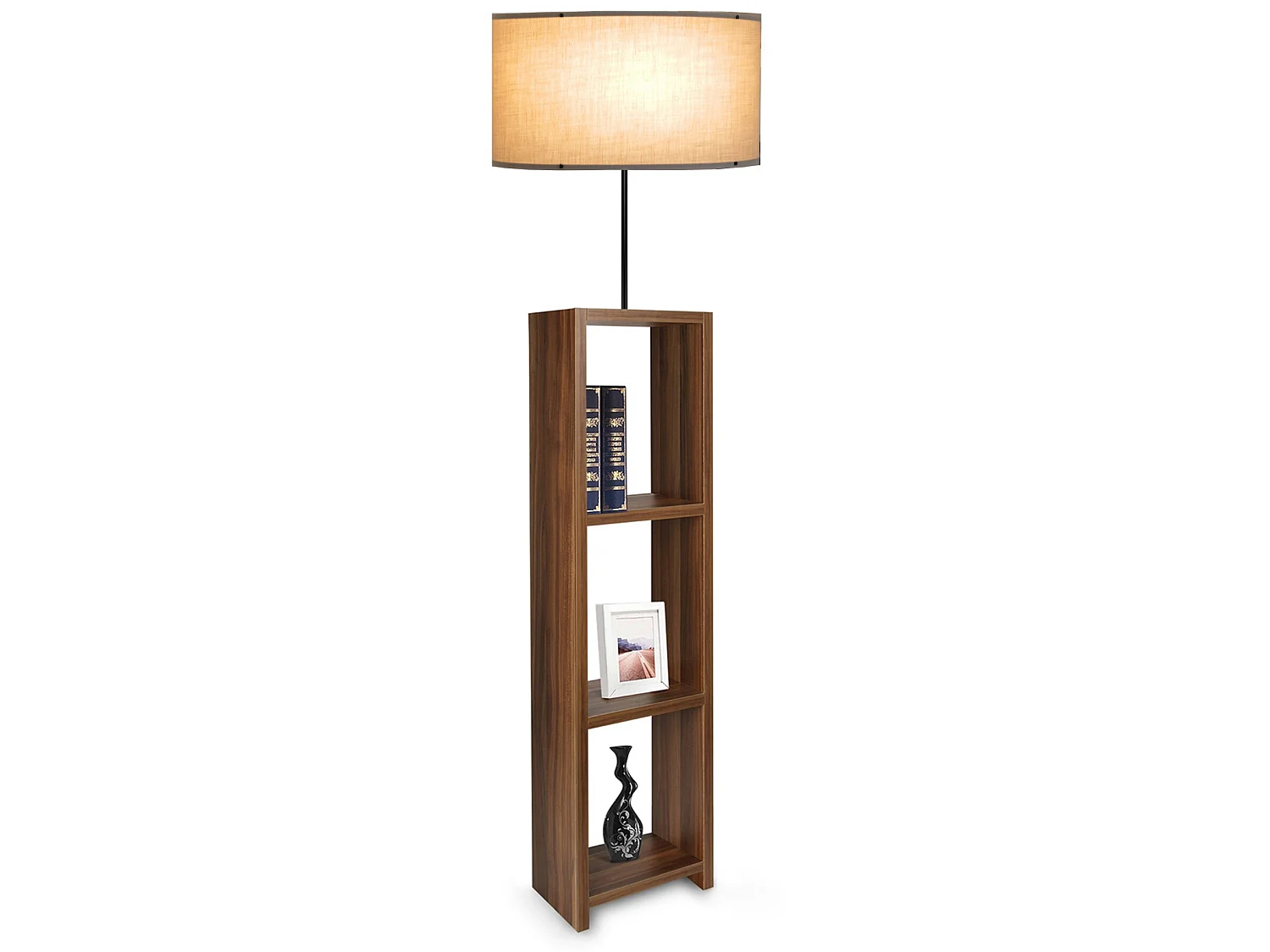 Lampadaire Redditch avec étagère hauteur 150 cm E27 effet bois / noir / beige [lux.pro]