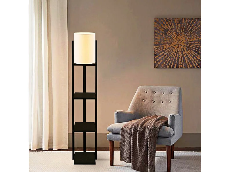 Lampadaire Rotherham avec étagère hauteur 135 cm E27 noir / crème [lux.pro]