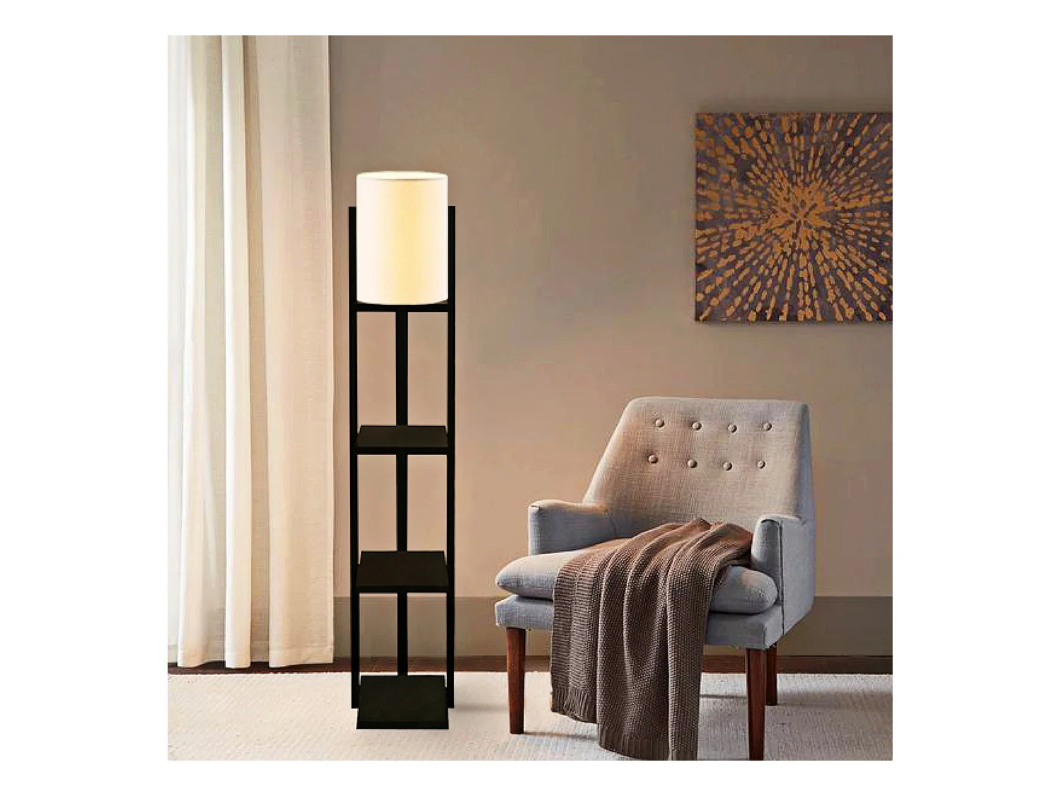 Lampadaire Rotherham avec étagère hauteur 135 cm E27 noir / crème [lux.pro]