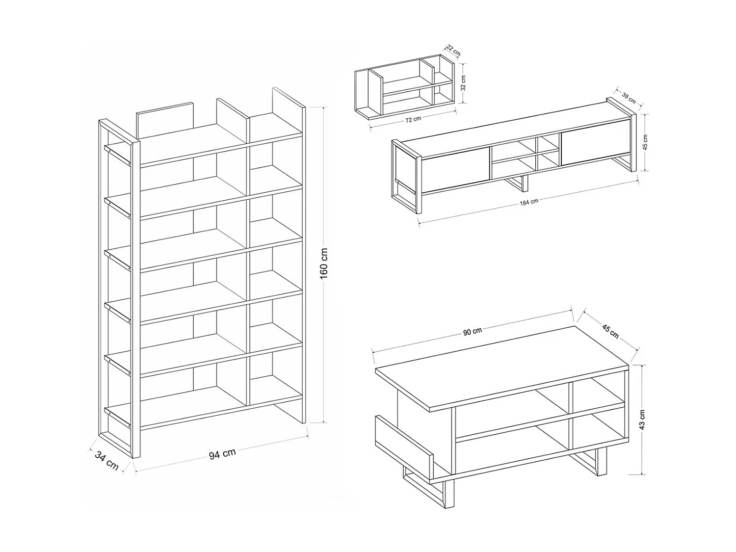 Salon complet Leno chêne clair et gris
