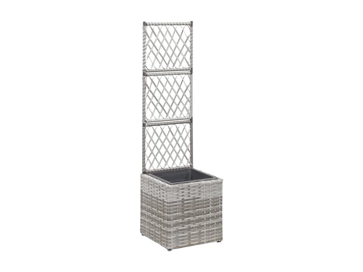 Plantador de cama elevada plantas flores treliça jardim 1 vaso 30 x 30 x 107 cm resina tecida cinza 02_0001257