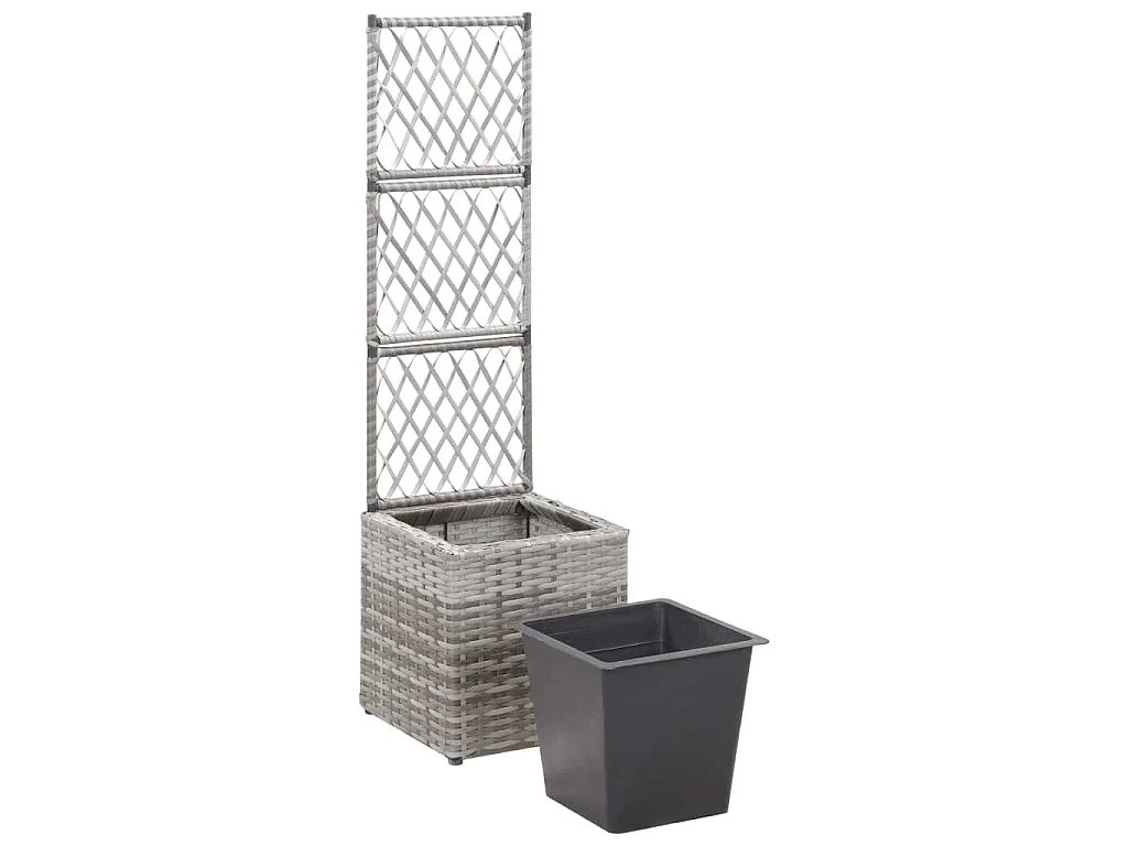 Plantador de cama elevada plantas flores treliça jardim 1 vaso 30 x 30 x 107 cm resina tecida cinza 02_0001257