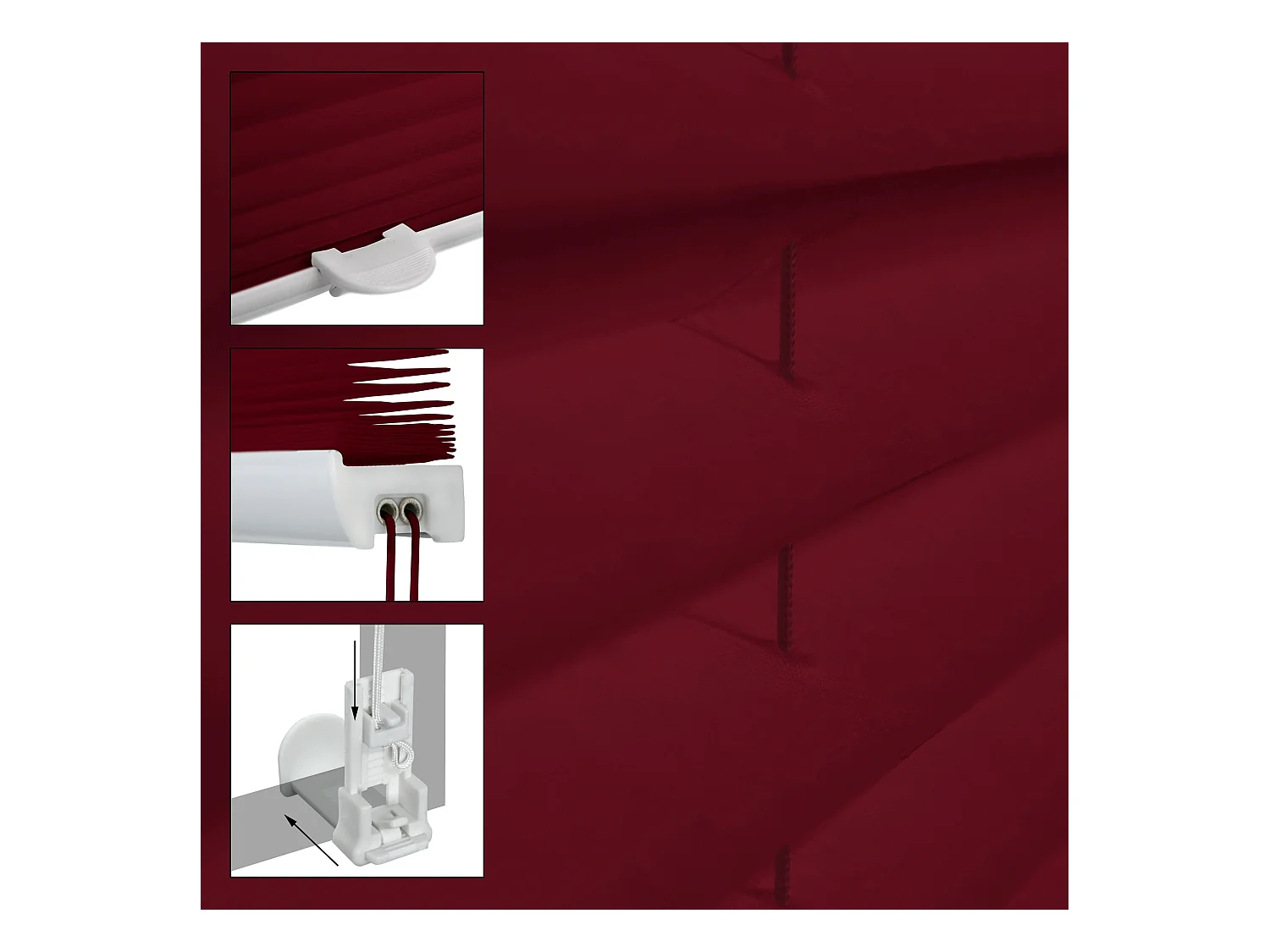 Store Plissé Klemmfix 55x200 cm Bordeaux sans Perçage ECD Germany