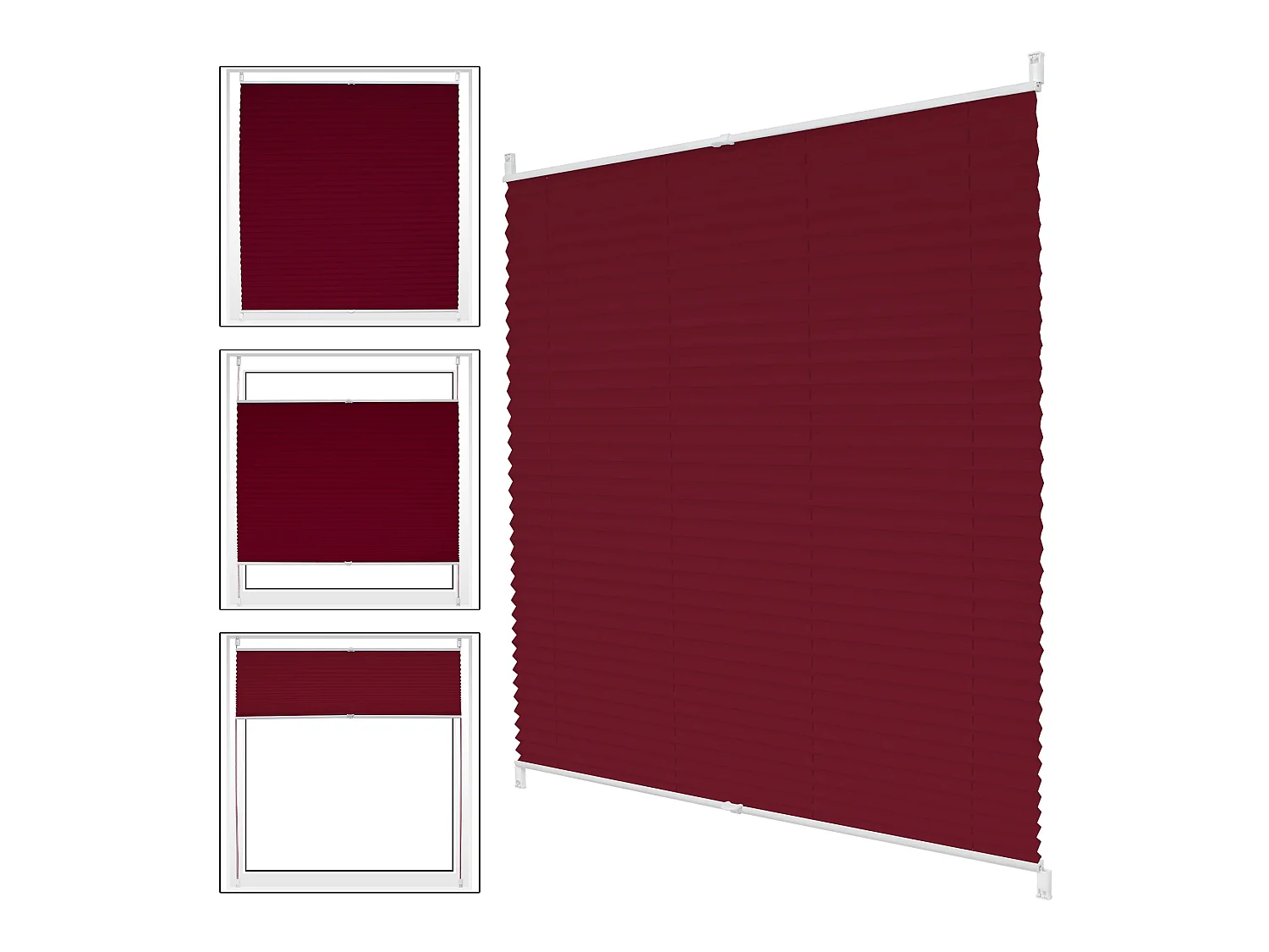 Store Plissé Klemmfix 55x200 cm Bordeaux sans Perçage ECD Germany