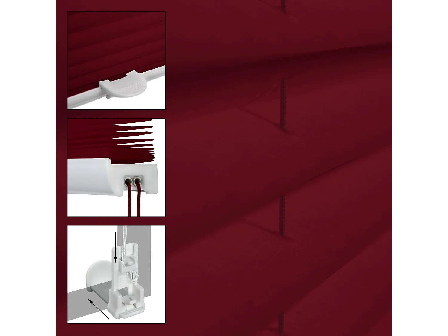 Store Plissé Klemmfix 55x200 cm Bordeaux sans Perçage ECD Germany