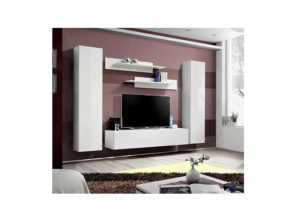 Mobile TV FLY A1 design, colore bianco lucido. Mobile sospeso moderno e alla moda per il vostro soggiorno.