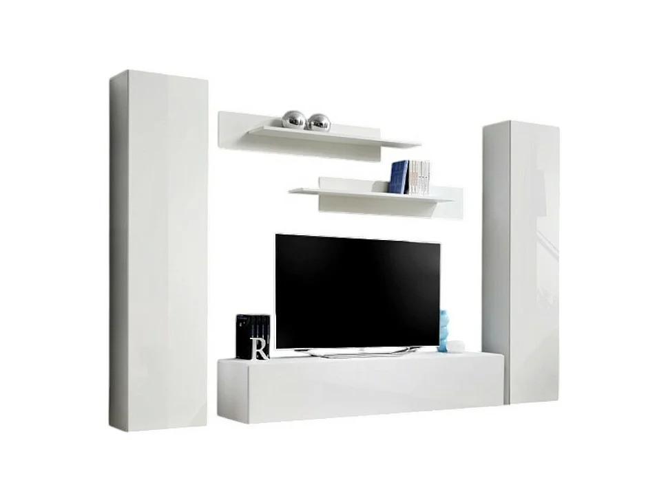 Meuble TV FLY A1 design, coloris blanc brillant. Meuble suspendu moderne et tendance pour votre salon.
