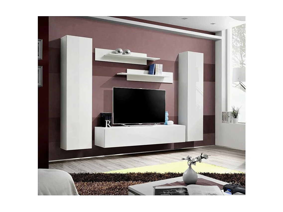 TV-meubel FLY A1 design, in glanzend wit. Modern en trendy zwevend meubel voor uw woonkamer.