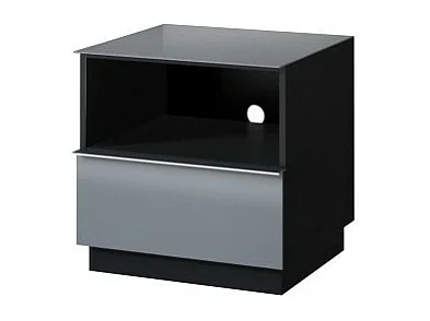 Pequeno móvel para TV ou móvel auxiliar de 50cm da coleção ZANTE com 1 gaveta e um nicho com LED. Cor preta e cinza brilhante.
