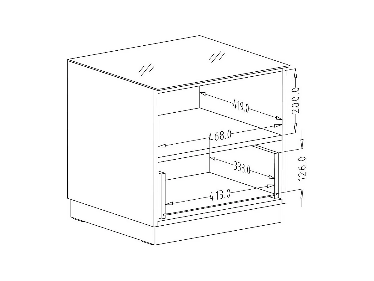 Piccolo mobile TV ZANTE 50 cm, 1 cassetto, 1 vano, LED, nero e grigio lucido