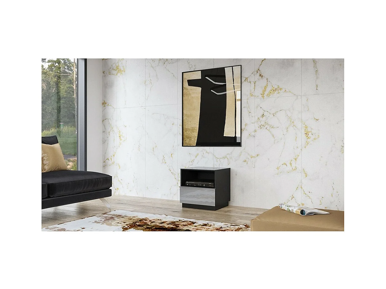 Piccolo mobile TV ZANTE 50 cm, 1 cassetto, 1 vano, LED, nero e grigio lucido