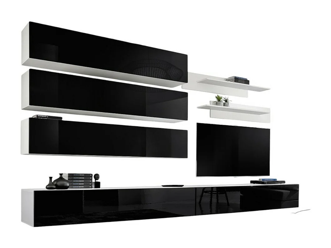 Ensemble de meubles suspendus collection FLY J1 . Coloris blanc et noir.