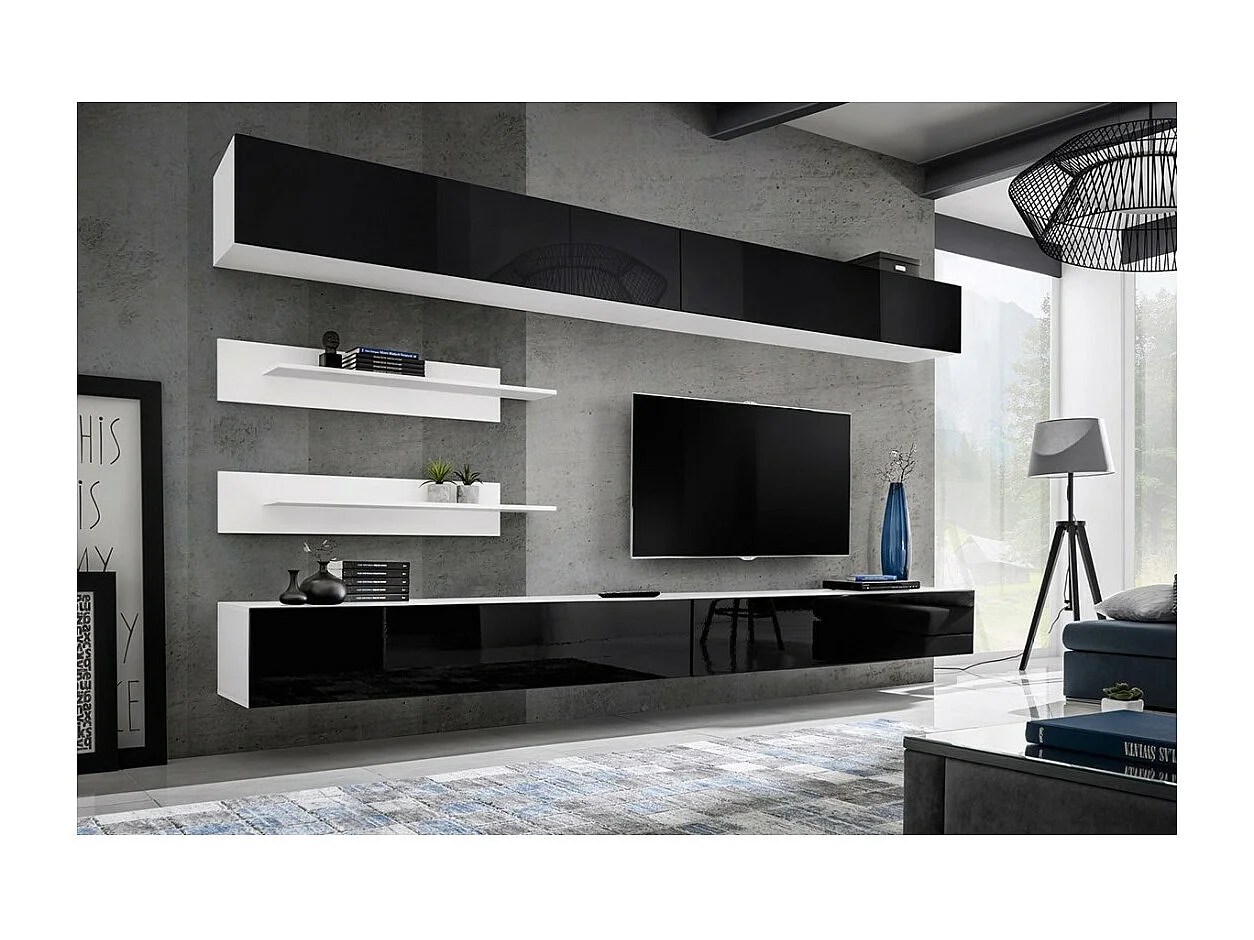 Ensemble de meubles suspendus collection FLY J1 . Coloris blanc et noir.