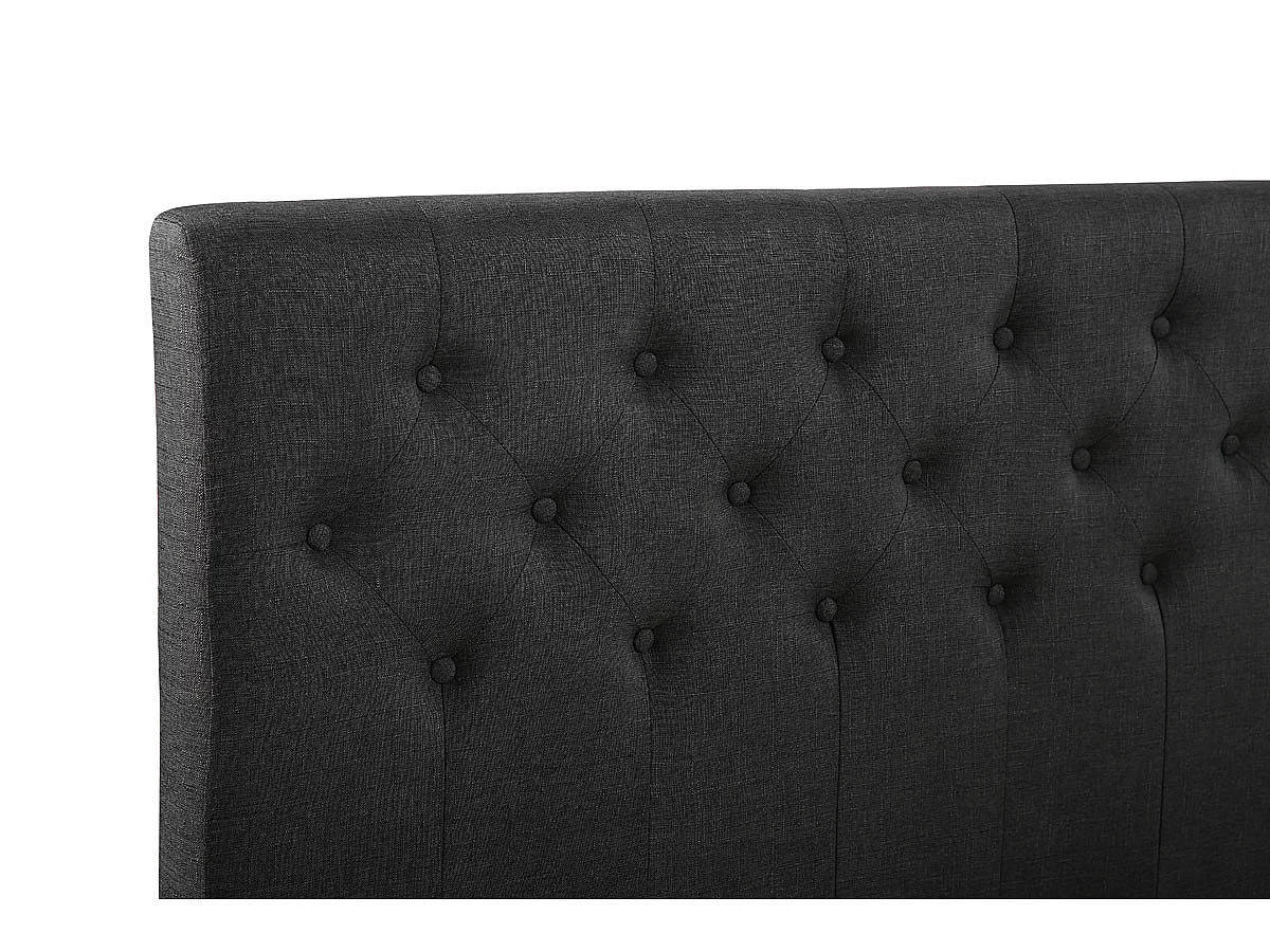 Cama de Tecido Cinza Escuro "Emmy" - 160 x 200 cm - Pernas de Pinho Resistente - Design Elegante