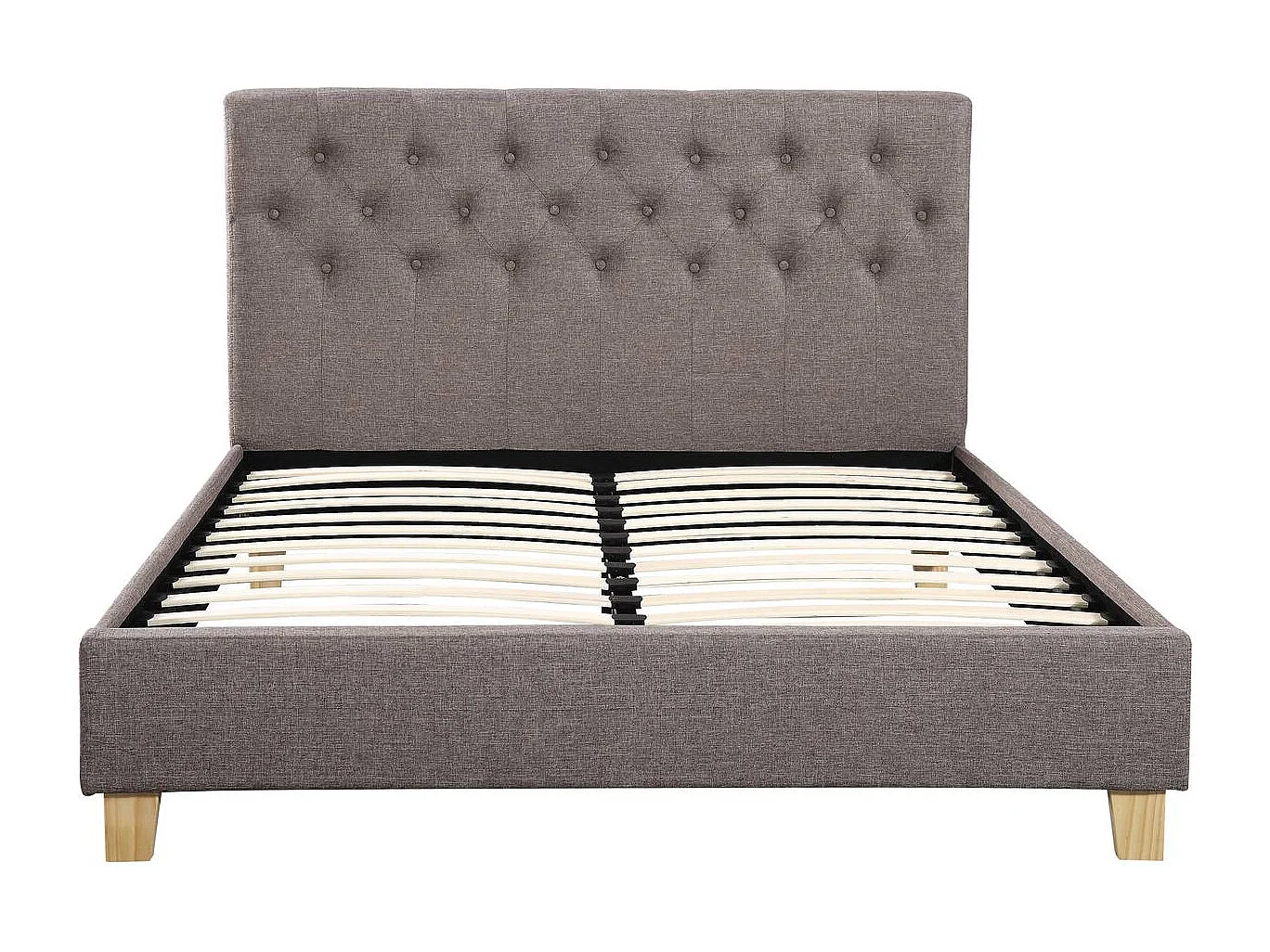 Bed "Emmy" 160x200cm in taupe stof met lattenbodem en hoofdeinde inbegrepen