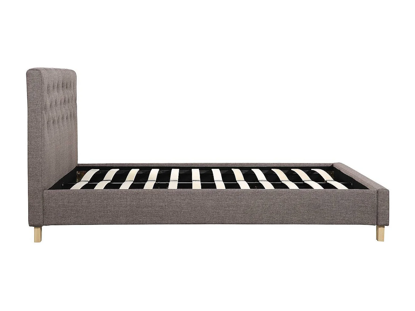 Bed "Emmy" 160x200cm in taupe stof met lattenbodem en hoofdeinde inbegrepen